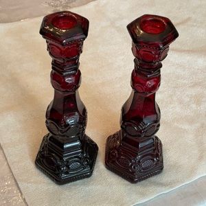 Avon 1876 CAPE COD Ruby Red Candle Holders